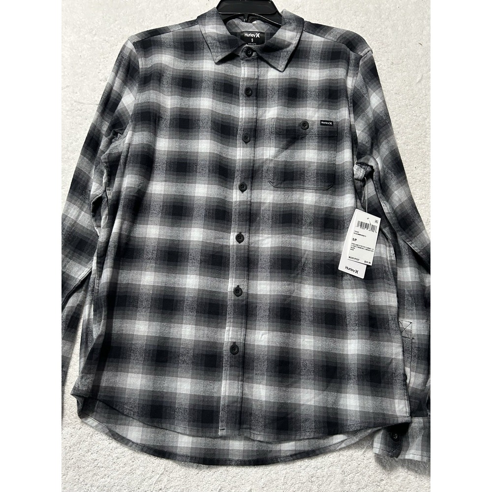 Hurley Men's Small Black Plaid Portland Stretch Flannel Long Sleeve T-Shirt (I2)